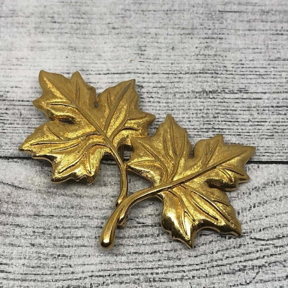 Vintage Monet double leaf large brooch statement